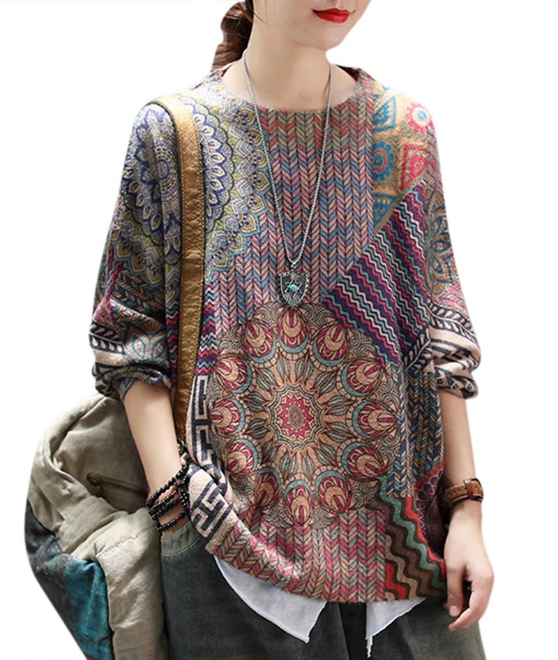 YESNO Women Sweater Graphic Oversized Pullover Sweaters Casual Loose Long Sleeve Knit Tops M S01 CR27 - Image 1